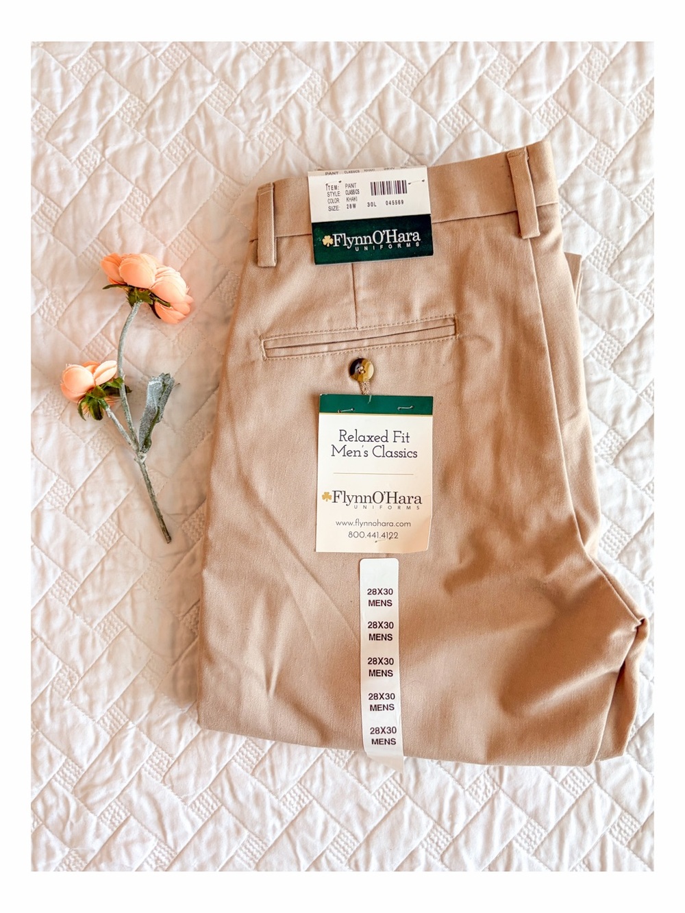 Flynn O’Hara Relaxed Fit Uniform Pants Men’s 28x30 Khaki NWT Classic Flat Front